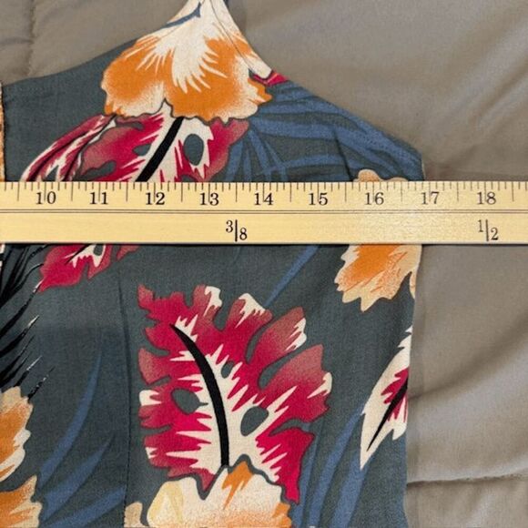 ROXY Sweet About Me Tropical Print Blue Sundress Button Front Size Medium - Picture 10 of 13